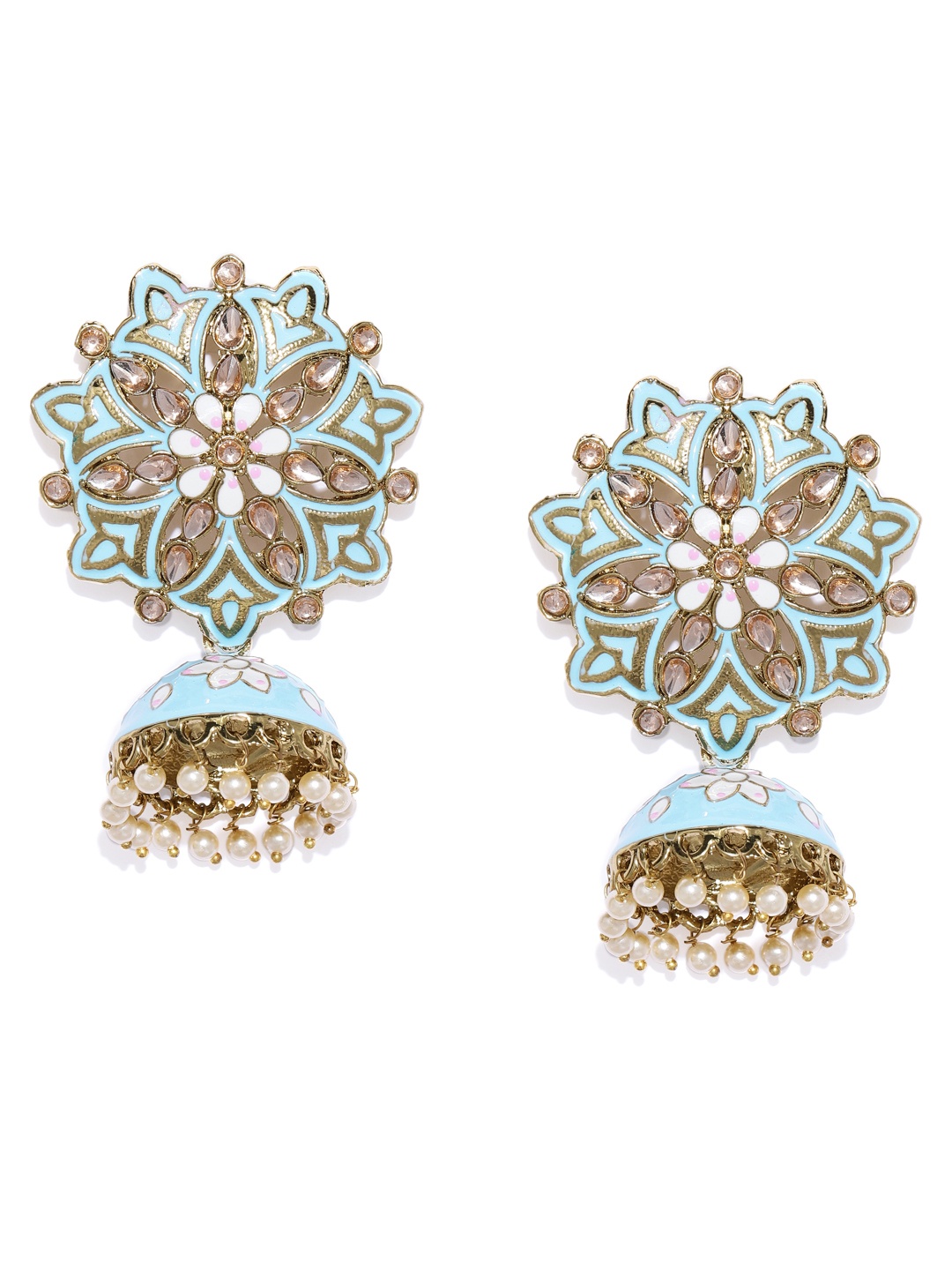 

Zaveri Pearls Gold-Toned & Blue Dome Shaped Jhumkas