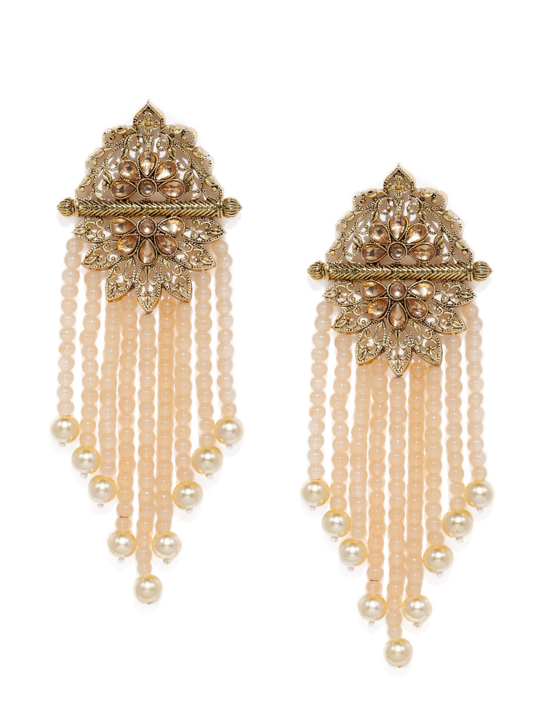 

Zaveri Pearls Gold-Toned & Peach-Coloured Floral Drop Earrings