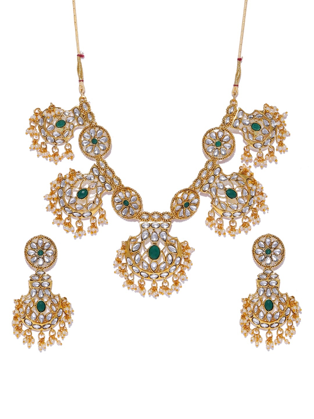 

Zaveri Pearls Gold-Toned & Green Traditional Kundan Jewellery Set