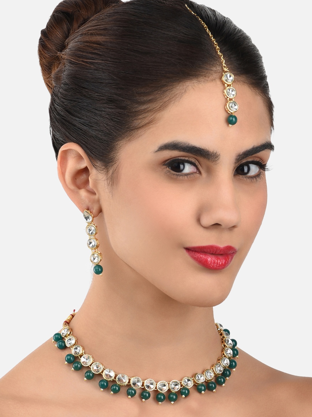 

Zaveri Pearls Gold-Toned & Green Dangling Beads Studded Jewellery Set