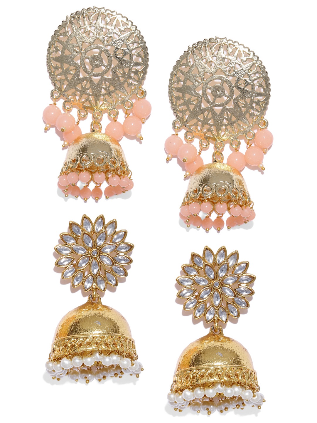 

Zaveri Pearls Women Set of 2 Jhumkas, Gold
