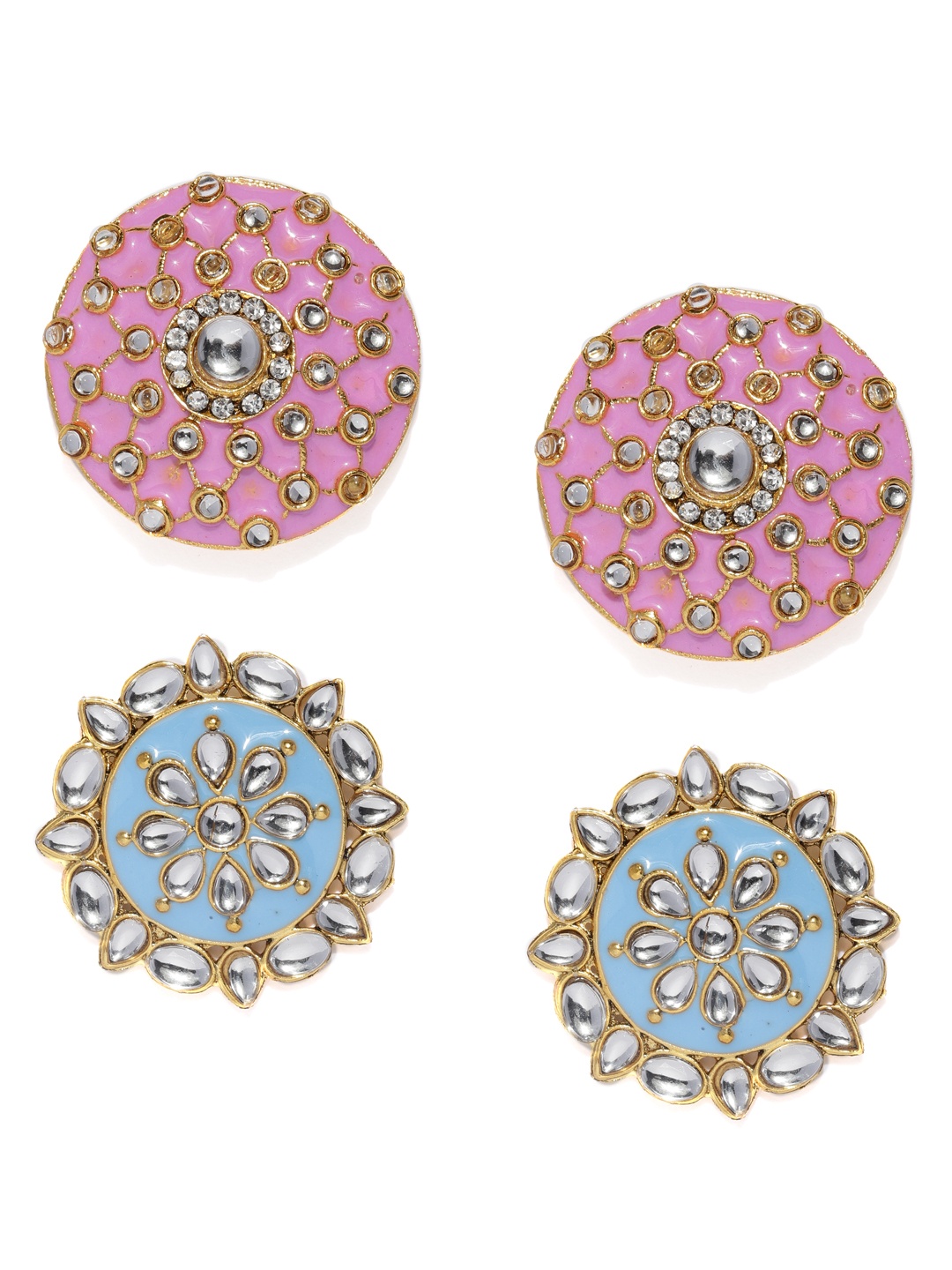 

Zaveri Pearls Set of 2 Gold-Toned Circular Ovesized Studs