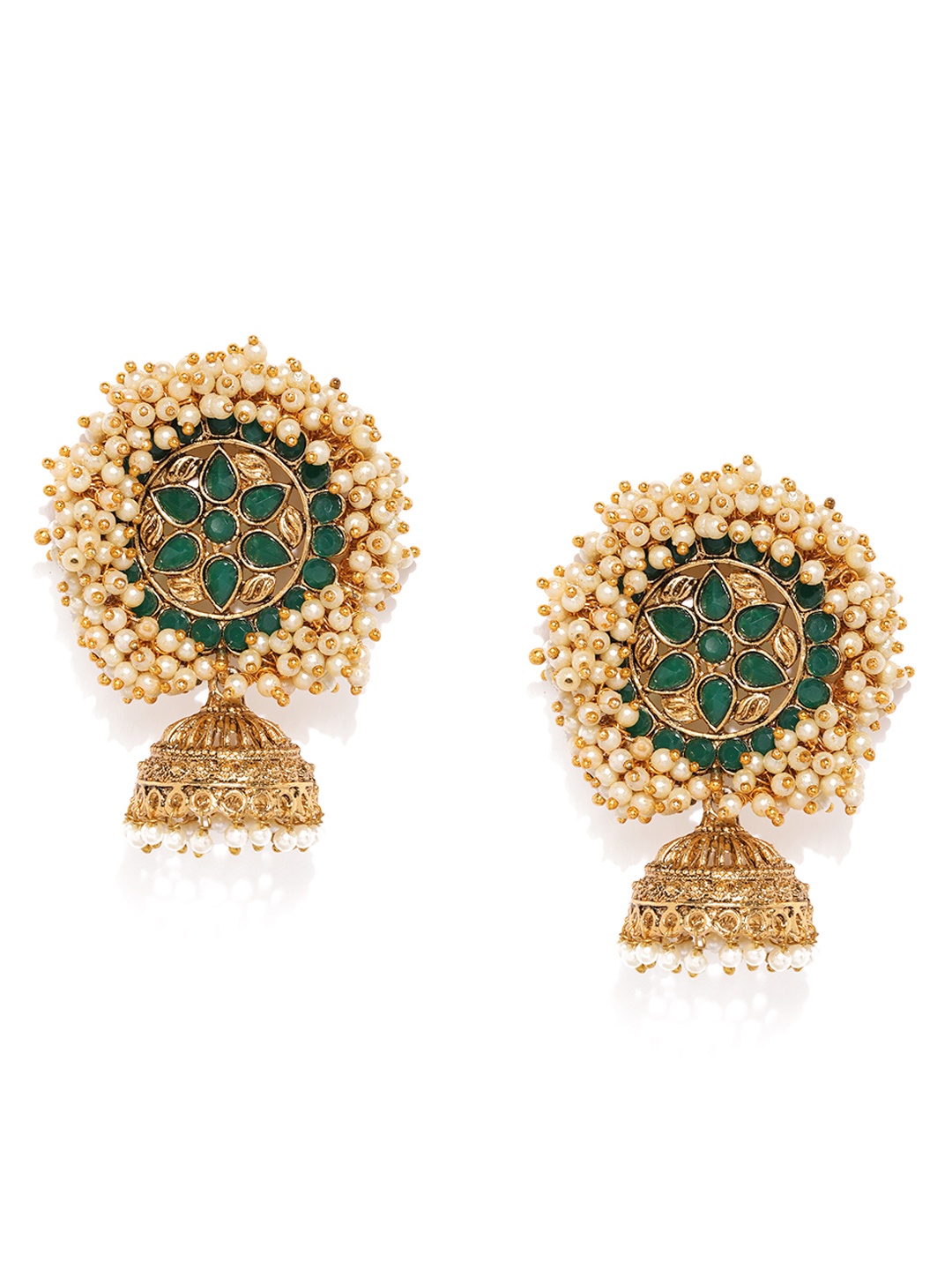 

Zaveri Pearls Gold-Plated Green Dome Shaped Jhumkas