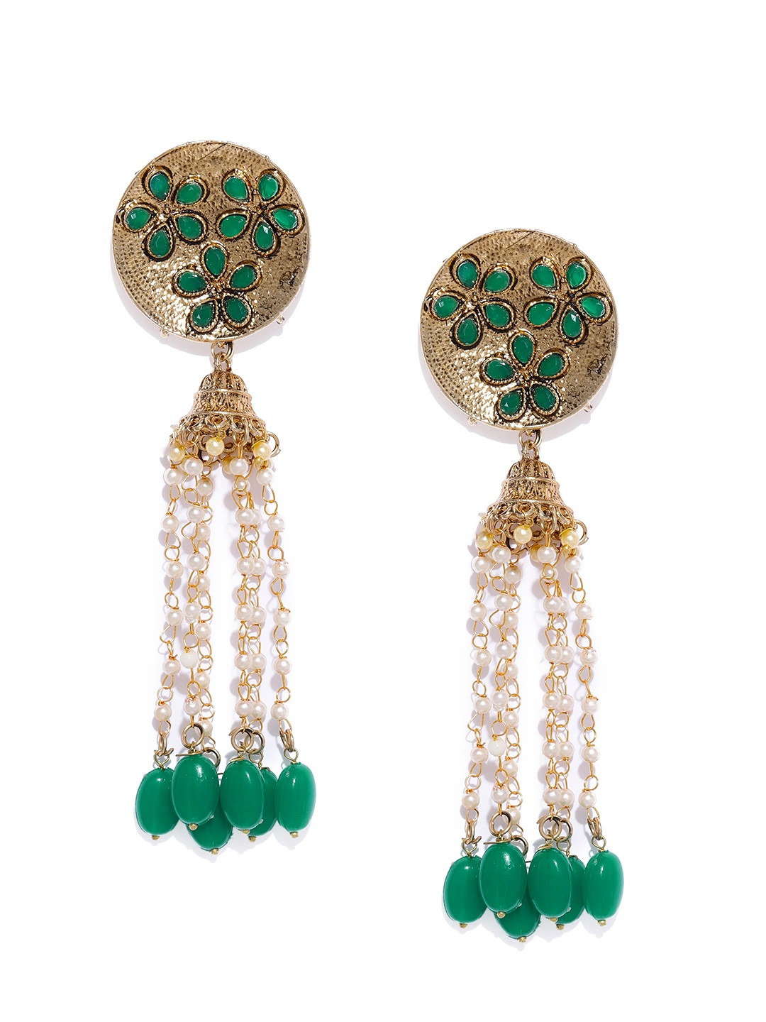 

Zaveri Pearls Gold-Toned & Green Circular Drop Earrings