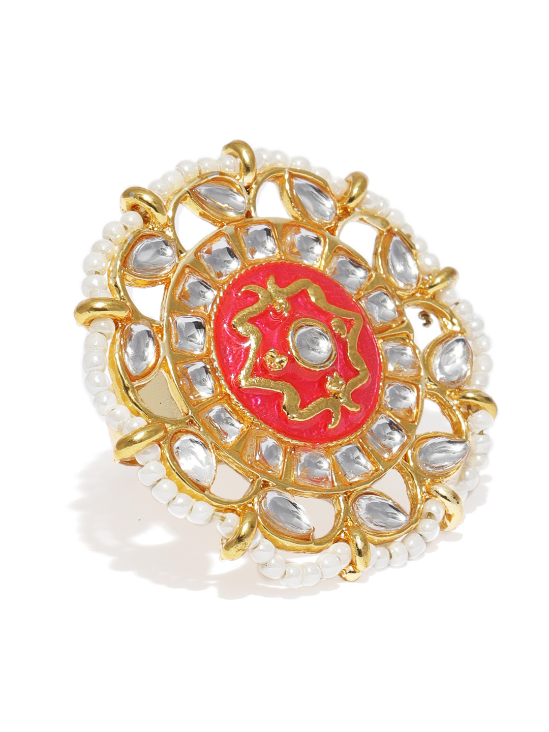 

Zaveri Pearls Gold-Plated Ethnic Kundan & Pearls Studded Finger Ring