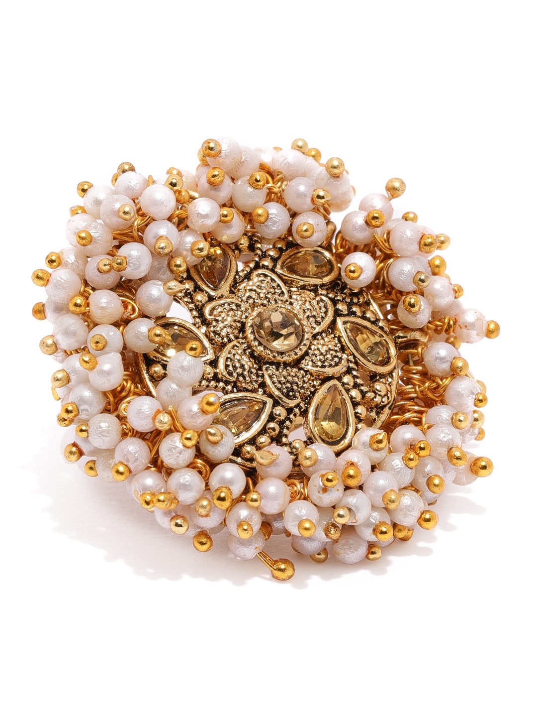 

Zaveri Pearls Gold-Plated Pearls Cluster Studded Adjustable Finger Ring