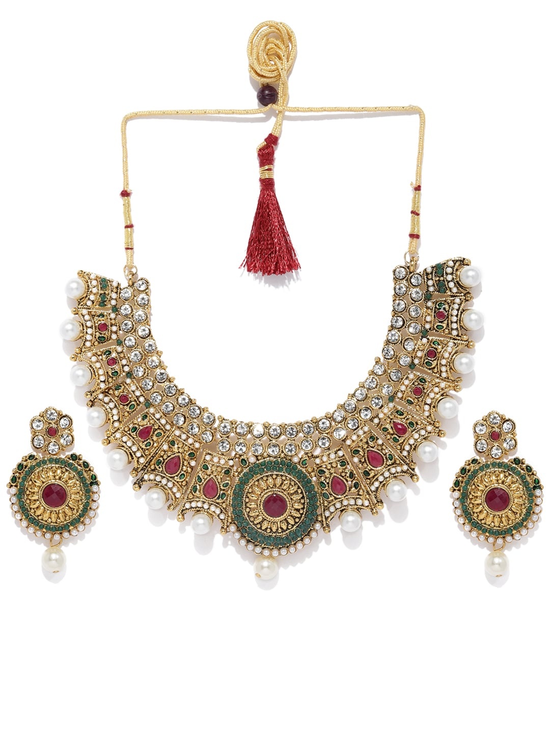 

Zaveri Pearls Women Gold-Toned & Green Ethnic Jewellery Set