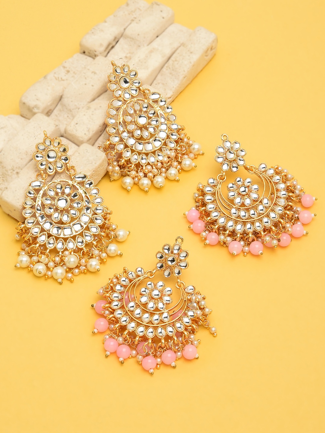 

Zaveri Pearls Women Set of 2 Traditional Chandbalis, Gold