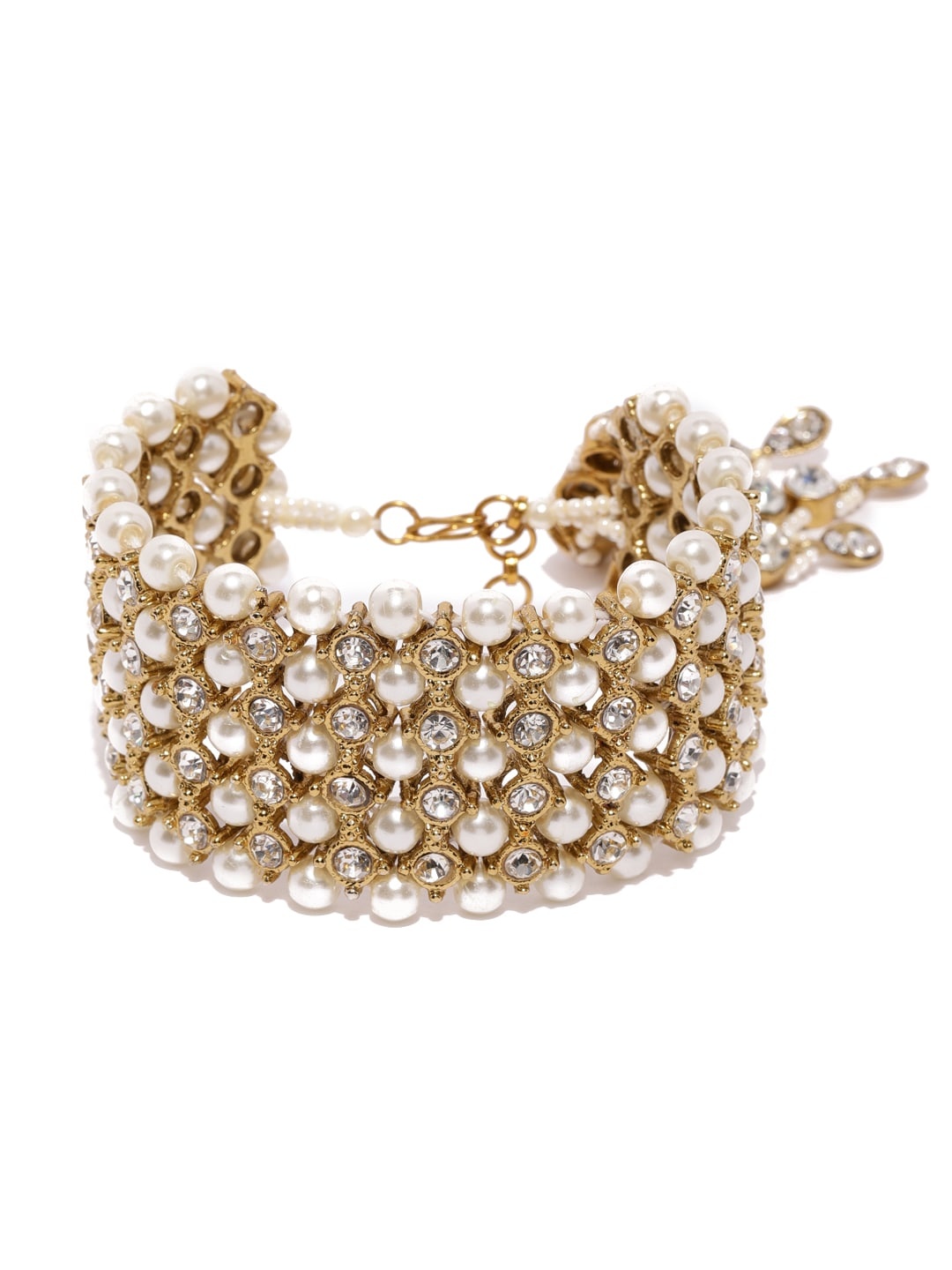 

Zaveri Pearls Gold-Plated Pearl & Stone Studded Wraparound Bracelet