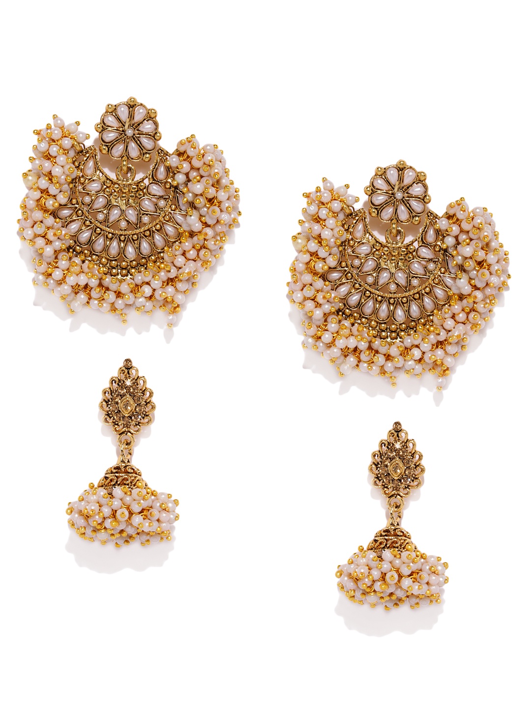 

Zaveri Pearls Set Of 2 Gold-Plated Pearls Cluster Studded Earrings