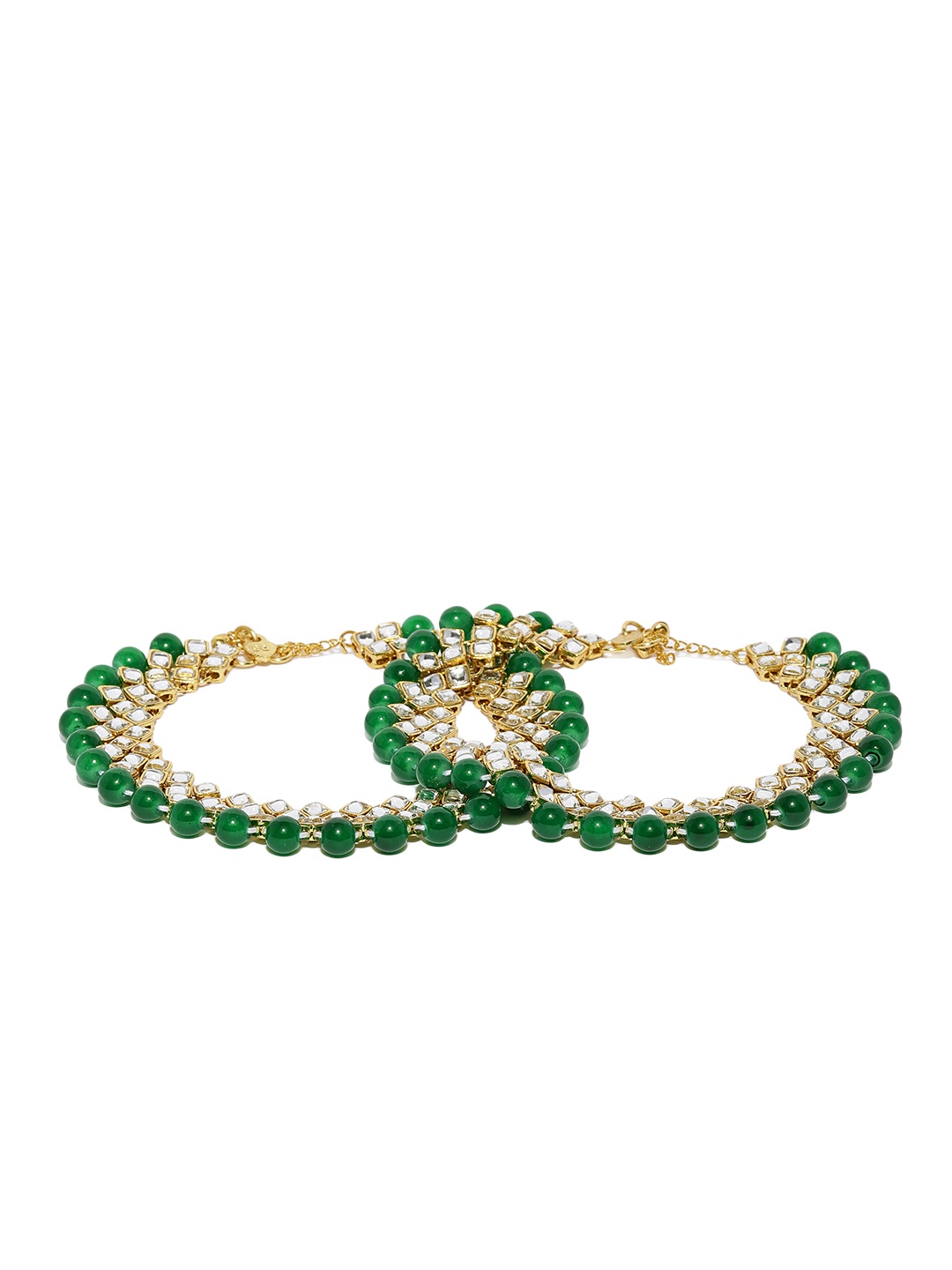 

Zaveri Pearls Gold-Toned & Green Kundan & Pearls Studded Anklets