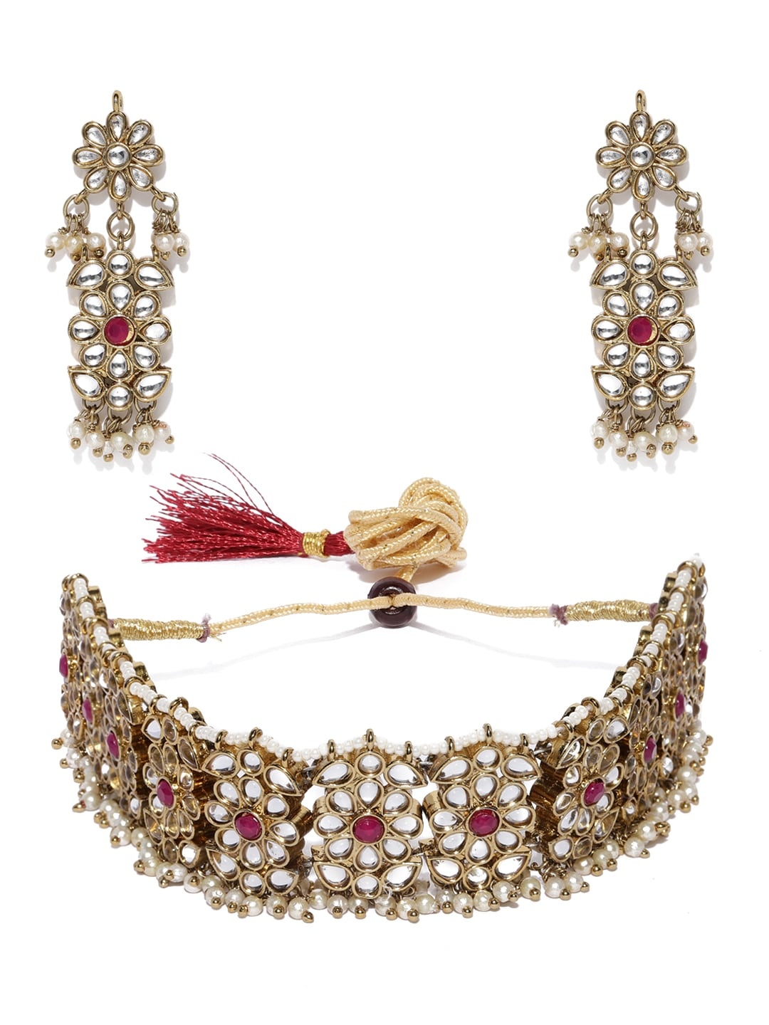 

Zaveri Pearls Women Gold Plated Traditional Kundan & Pearls Jewellery Set