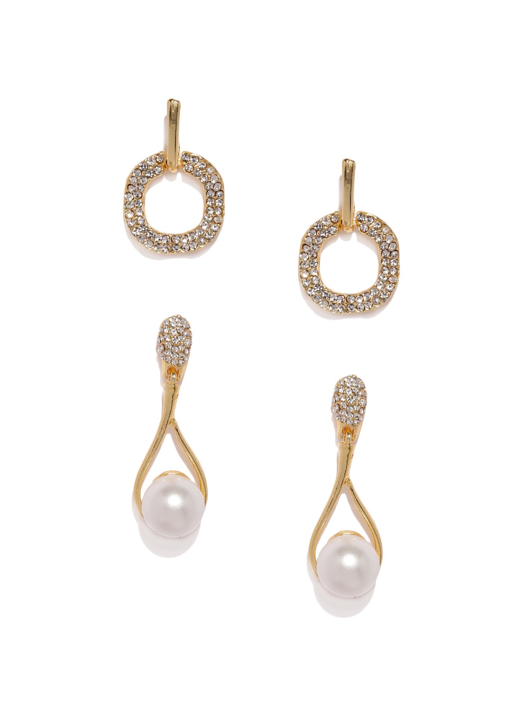

Zaveri Pearls Set Of 2 Gold-Plated Stone Studded Studded Drop Earrings