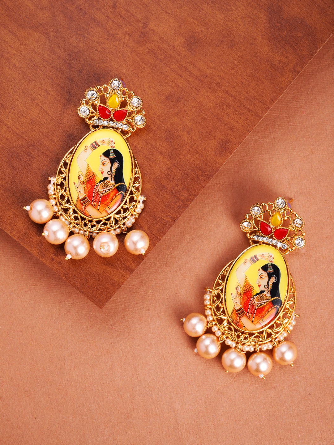

Zaveri Pearls Set Of 2 Gold-Toned & Beige Drop Earrings