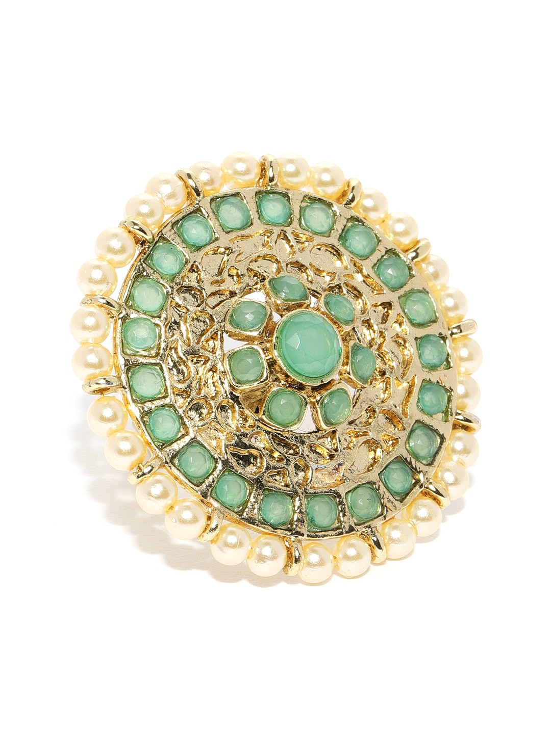 

Zaveri Pearls Women Gold-Toned & Green Gold-Plated Finger Ring