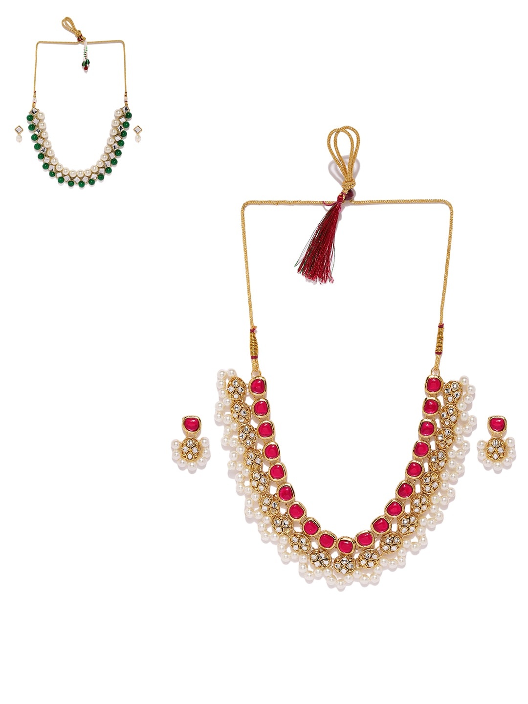 

Zaveri Pearls Set Of 2 Gold-Toned Traditional Kundan & Pearl Jewellery Set