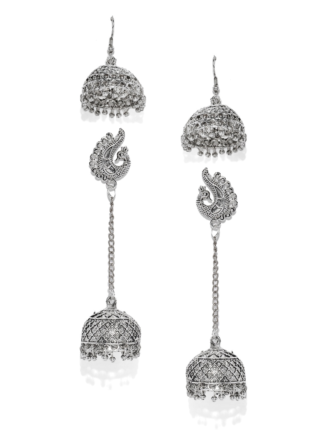 

Zaveri Pearls Set of 2 Silver-Toned Dome Shaped Jhumkas