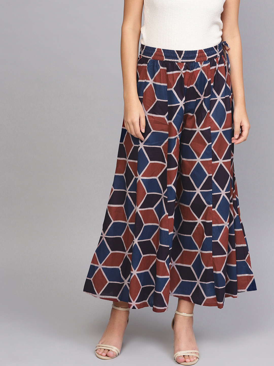 

Varanga Women Navy Blue & Maroon Printed Flared Palazzos