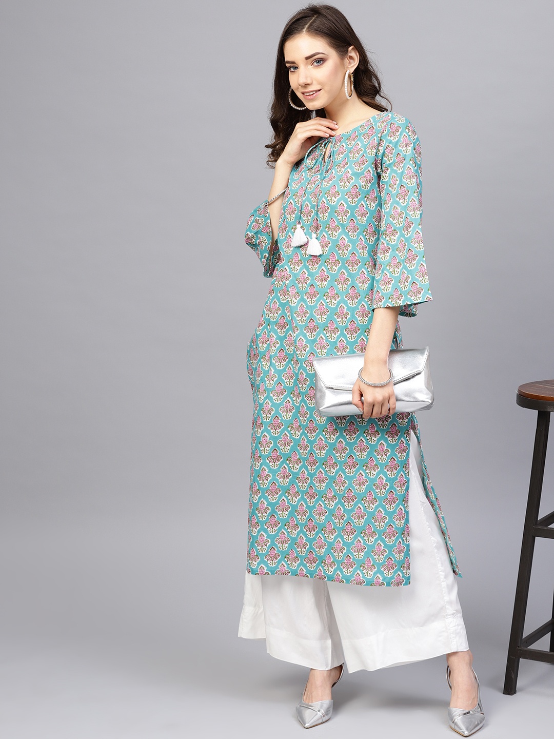 

Varanga Women Blue & White Printed Kurta with Palazzos