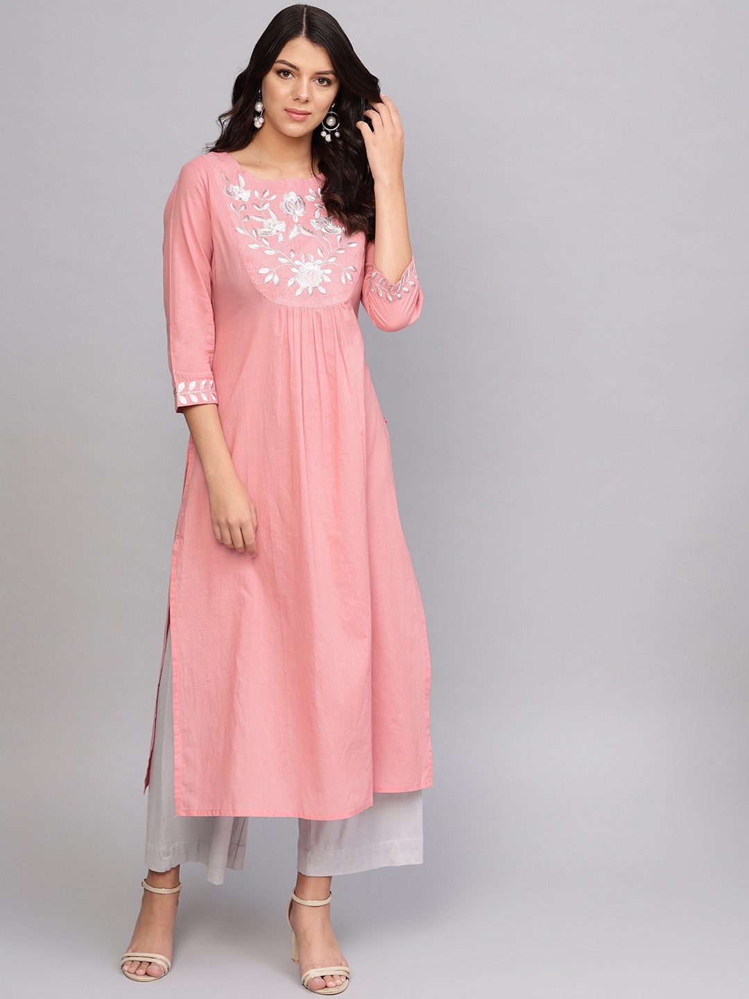 

Varanga Women Pink Yoke Design Straight Kurta