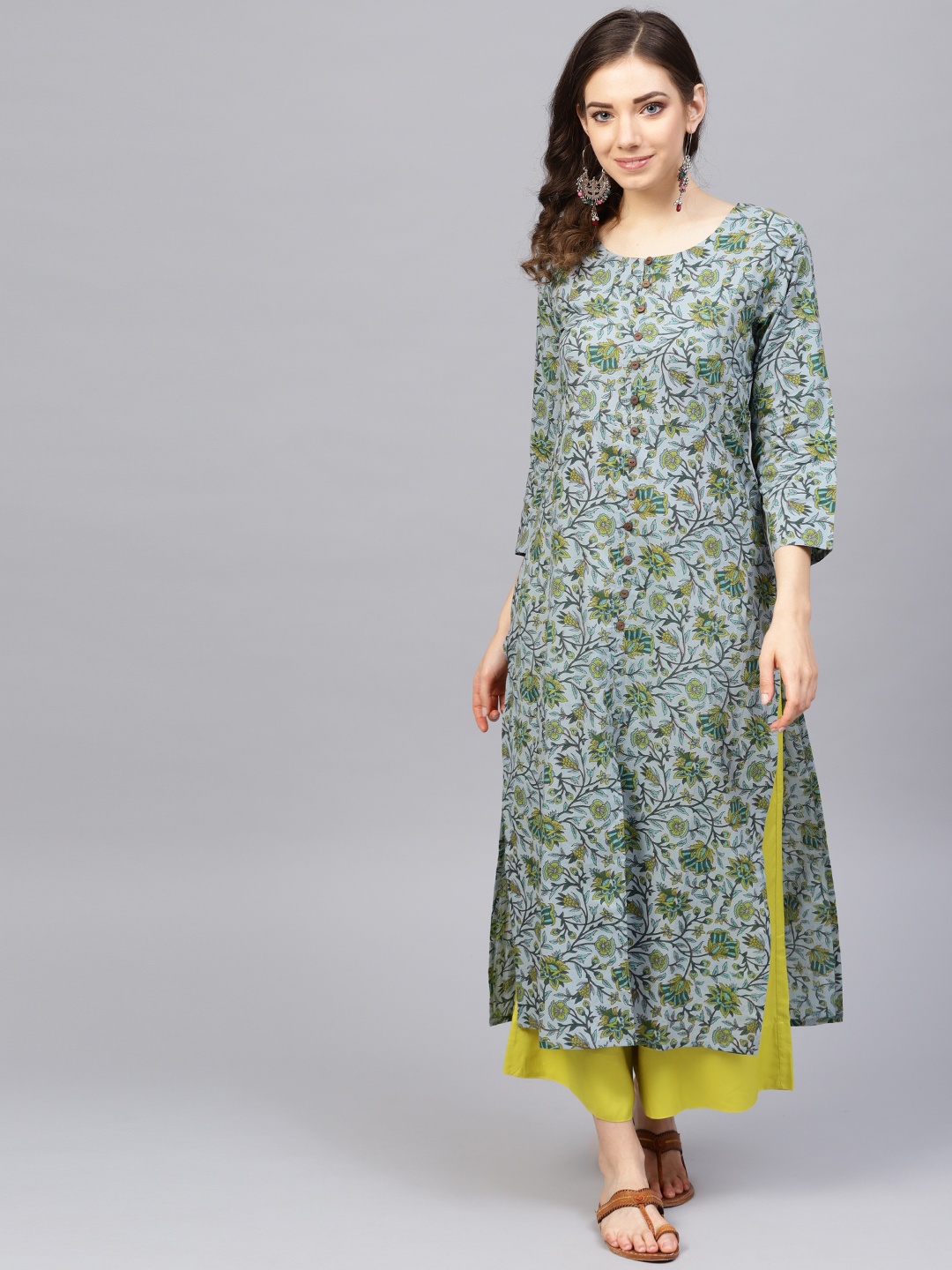 

Varanga Women Grey & Lime Green Printed Kurta with Palazzos