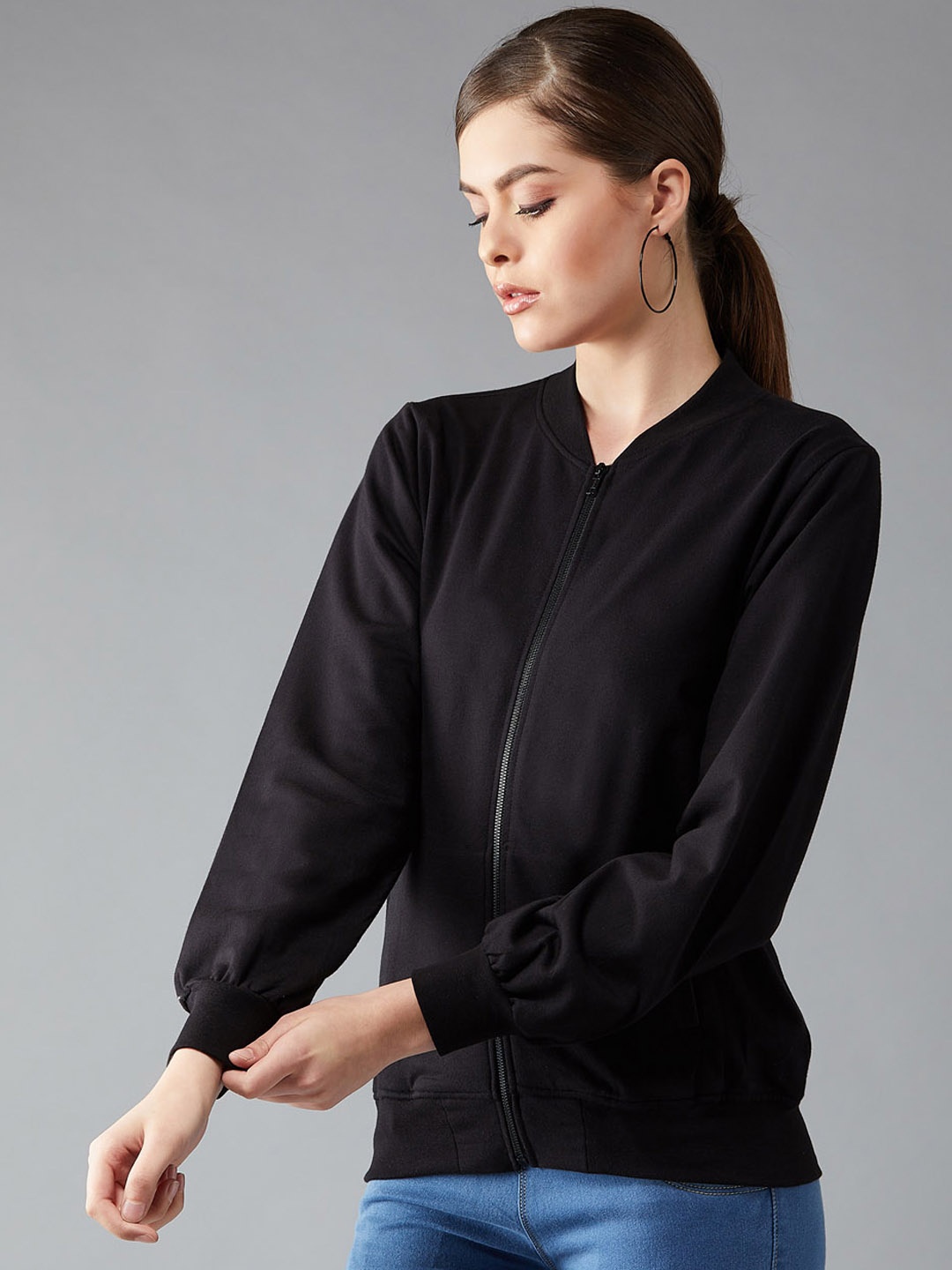 

DOLCE CRUDO Women Black Solid Bomber Jacket