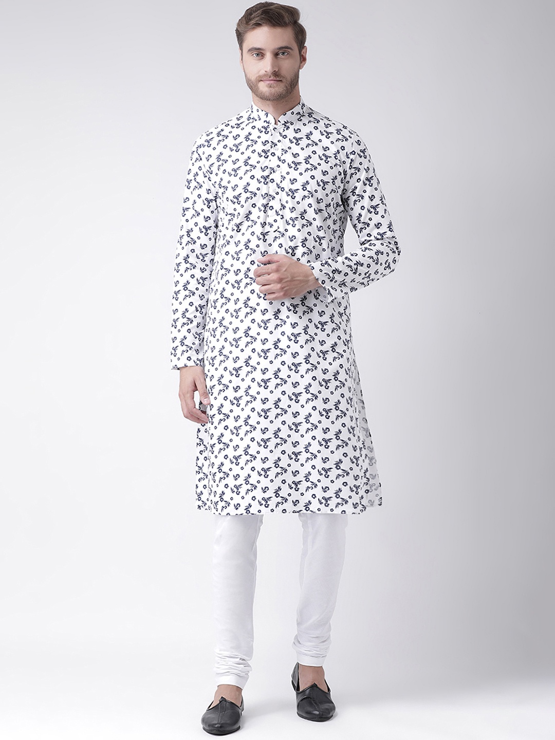 

DEYANN Men White Floral Printed Straight Kurta