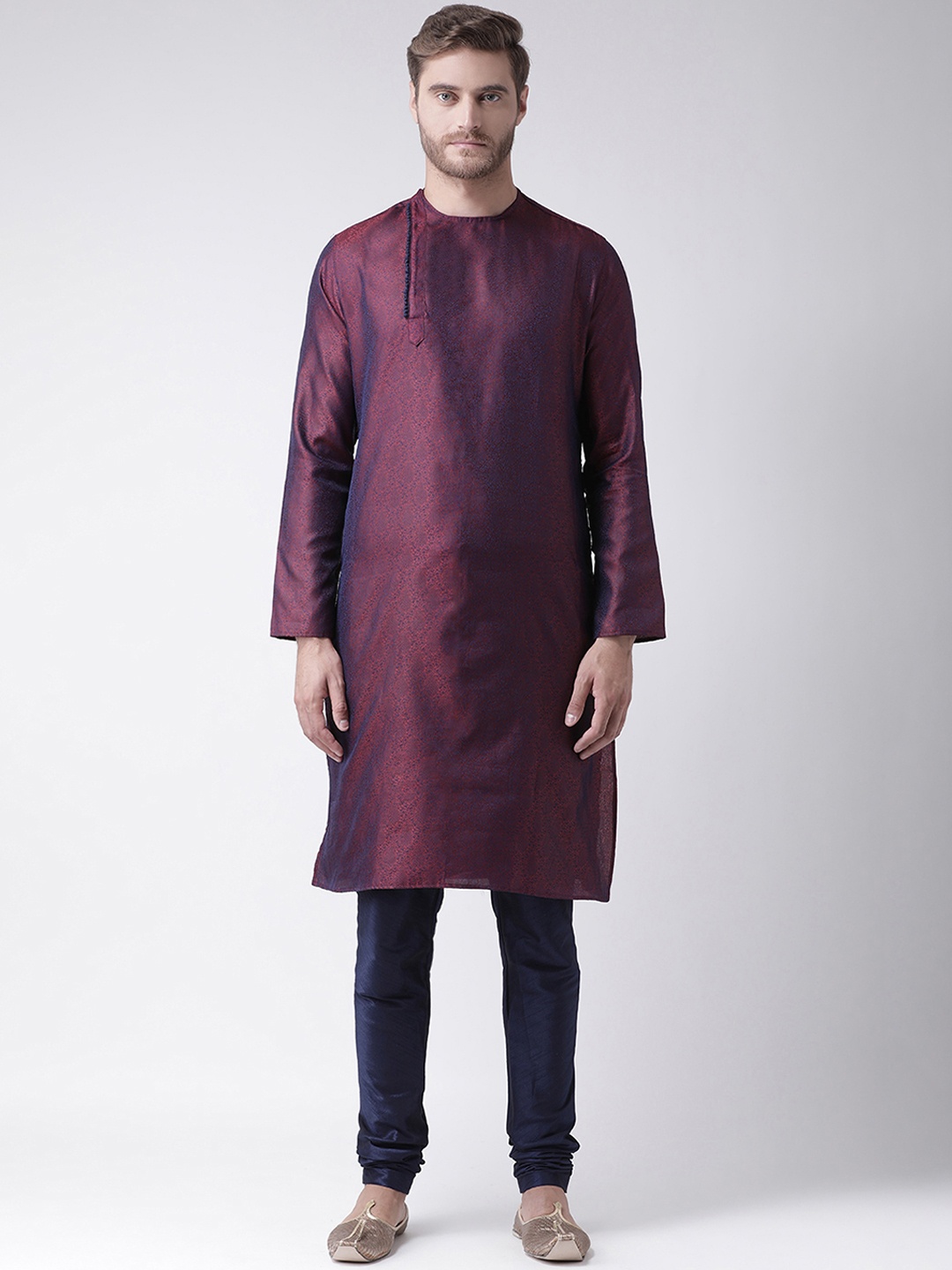 

DEYANN Men Maroon Woven Design Straight Kurta