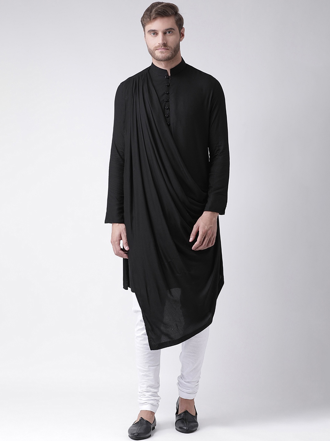 

DEYANN Men Black Solid Asymmetric Straight Kurta