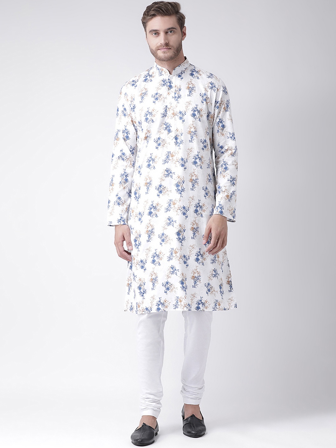 

DEYANN Men White Floral Printed Straight Kurta