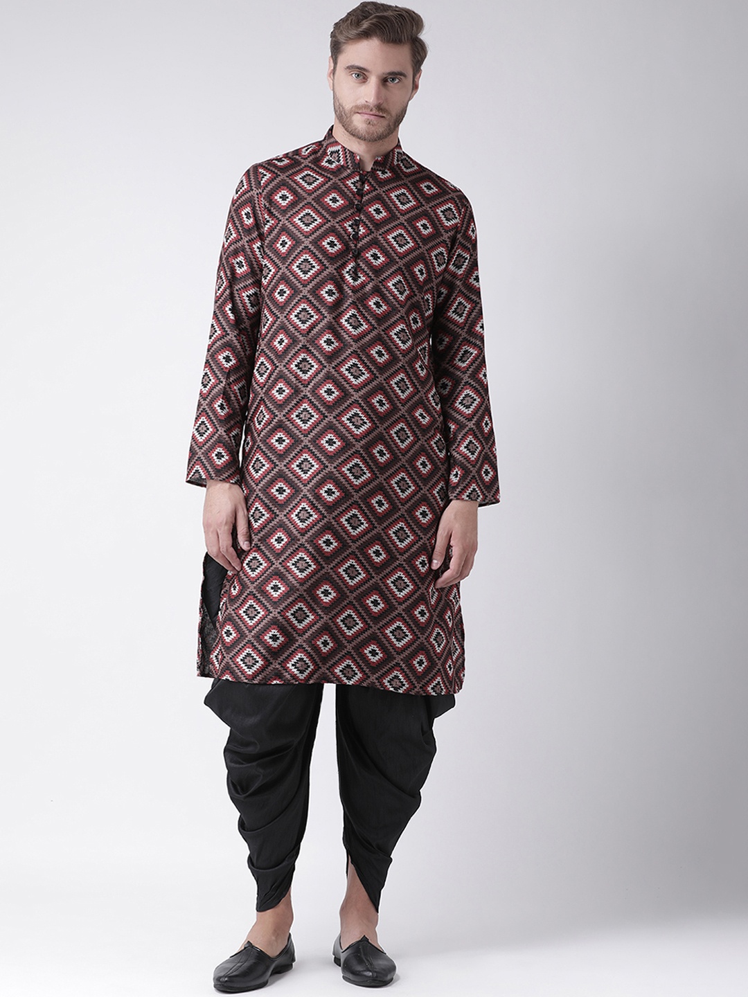 

DEYANN Men Red Printed Straight Kurta