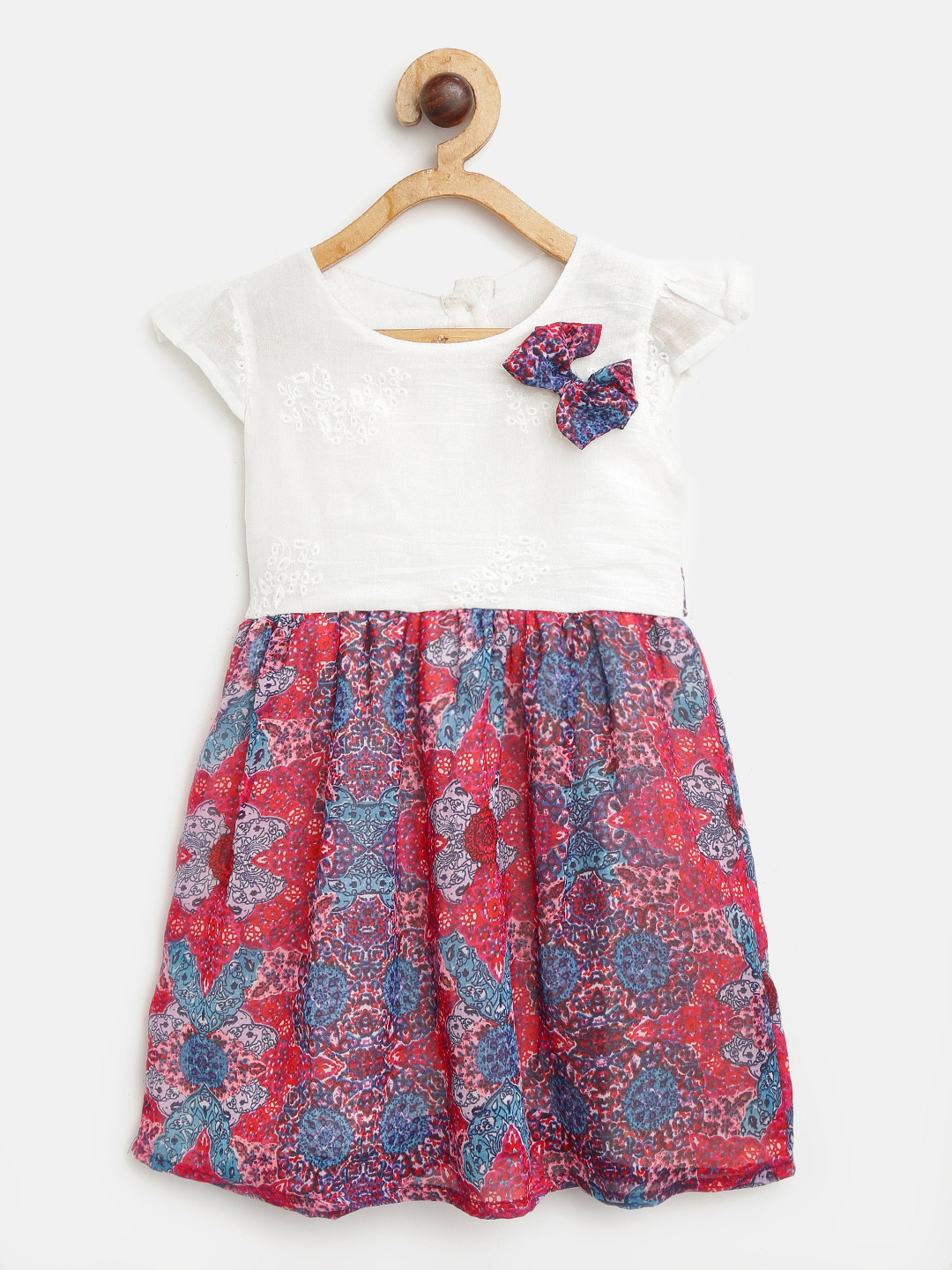 

CHUTPUT Girls Off-White & Red Printed Fit and Flare Dress