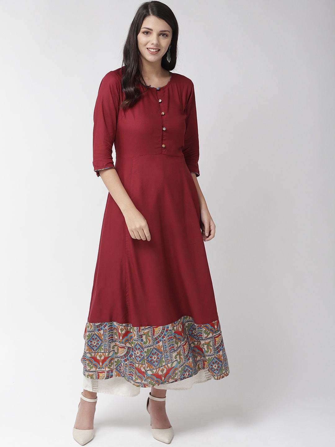 

plusS Women Maroon Solid A-Line Kurta