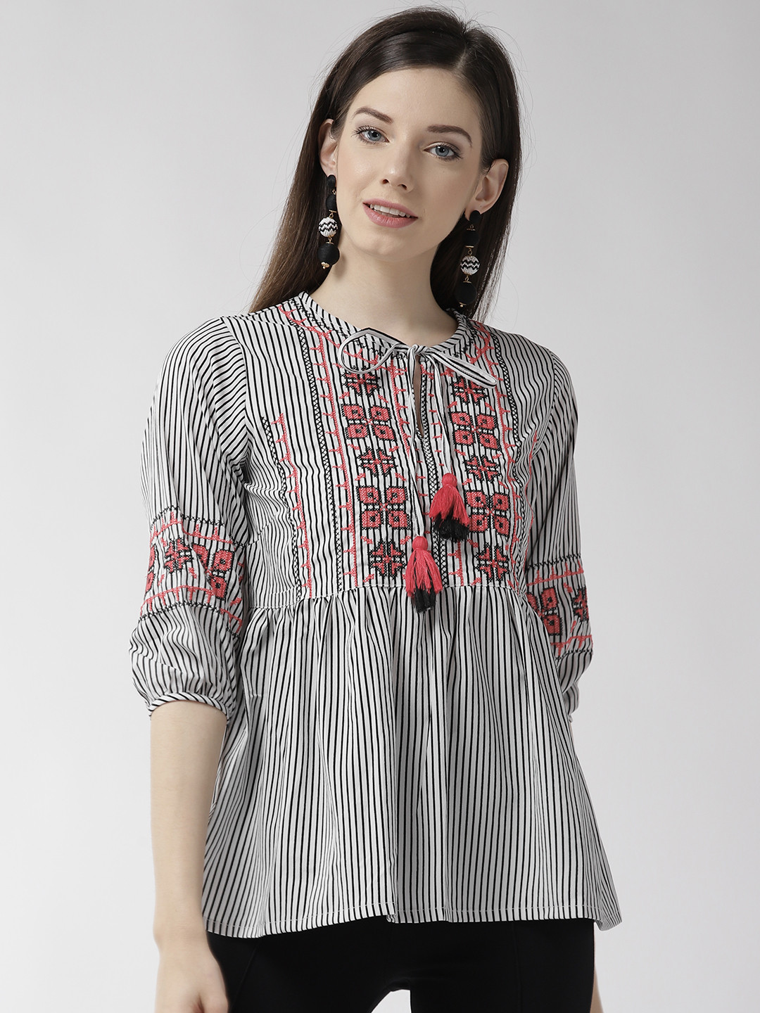 

plusS Women White & Pink Striped A-Line Top