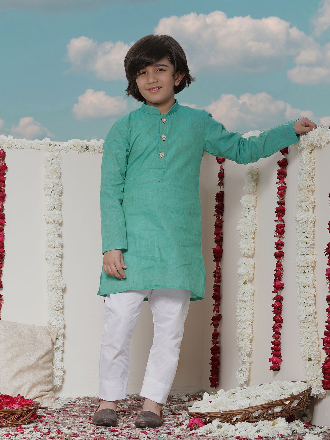 

JBN Creation Boys Blue & White Solid Kurta with Churidar