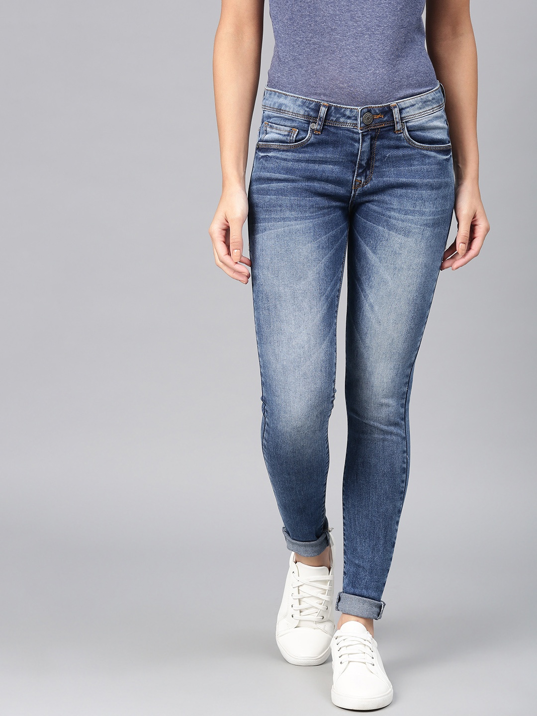 

American Crew Women Blue Slim Fit Mid-Rise Clean Look Stretchable Jeans