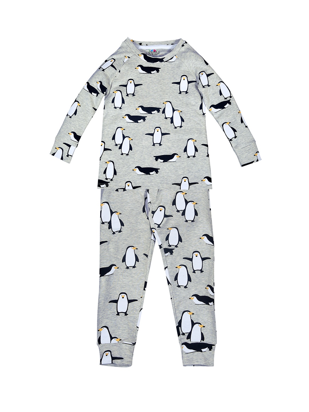 

ventra Girls Grey & White Printed Night suit