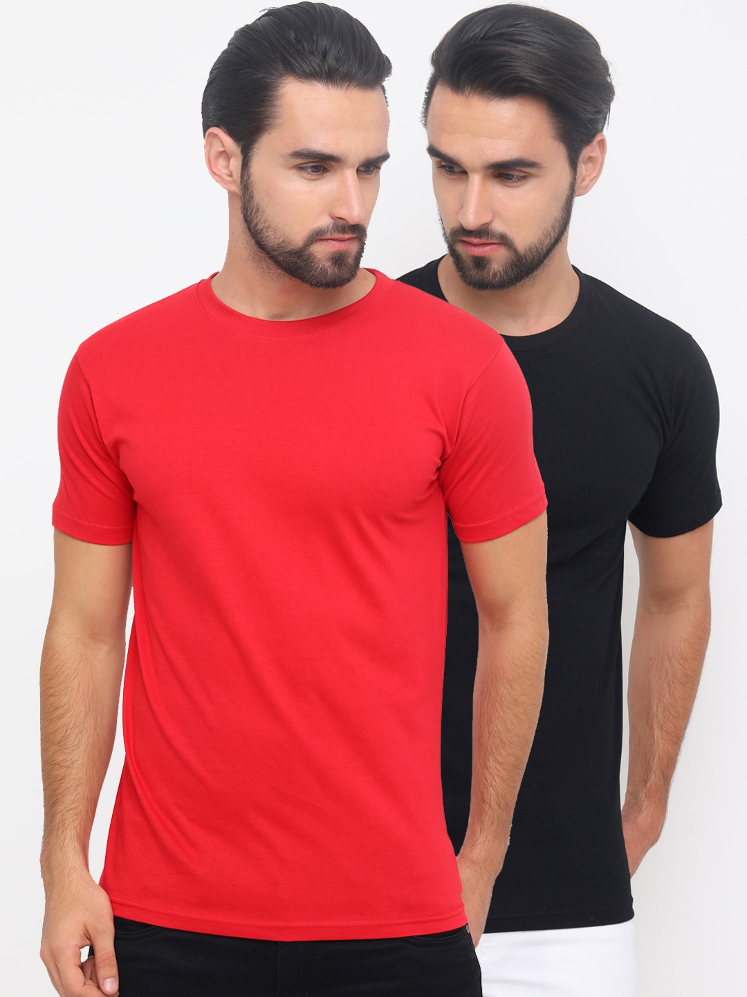 

Bushirt Men Pack of 2 Solid Round Neck Pure Cotton T-shirts, Red