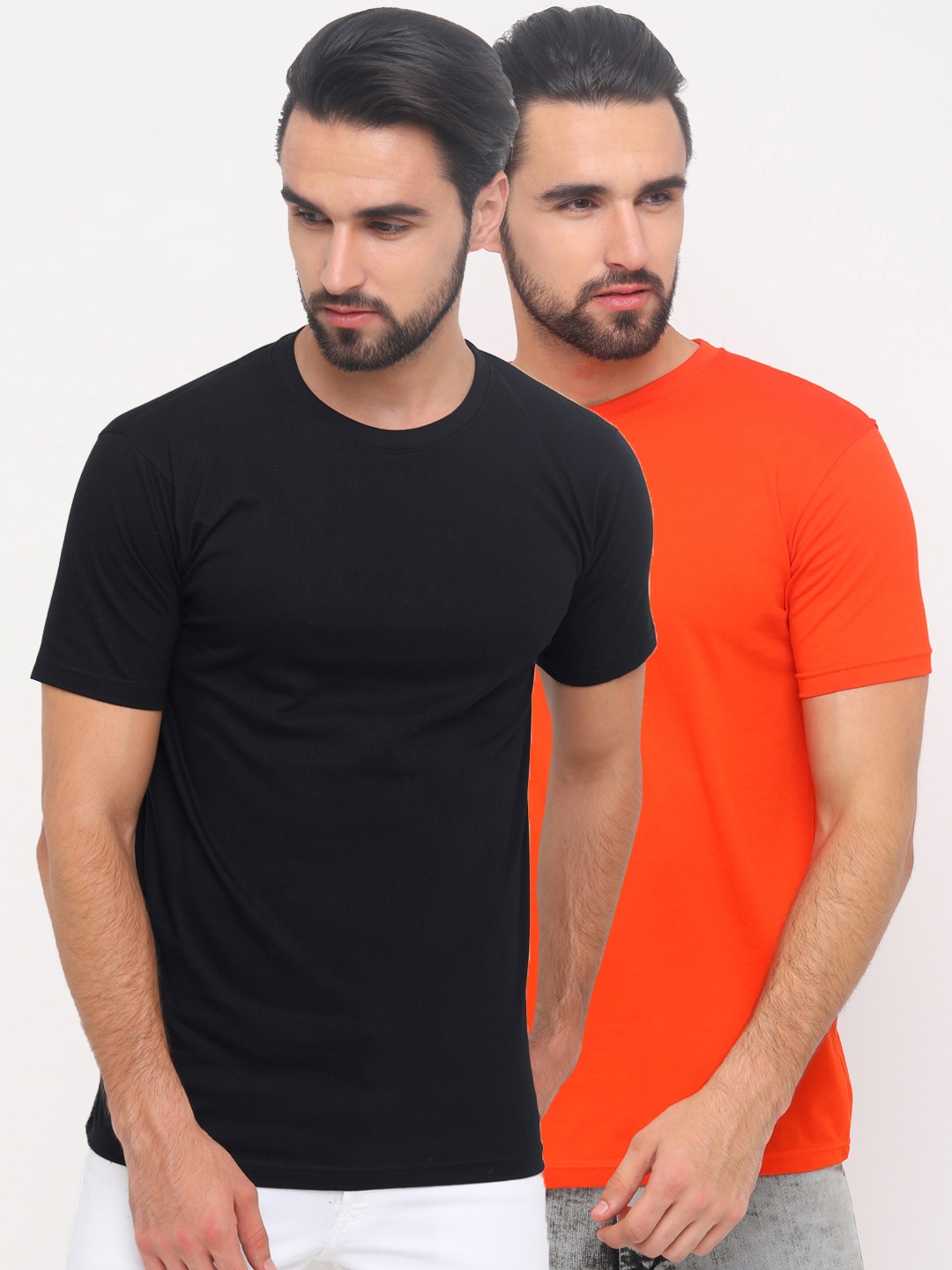 

Bushirt Pack of 2 Solid Pure Cotton T-shirts, Orange
