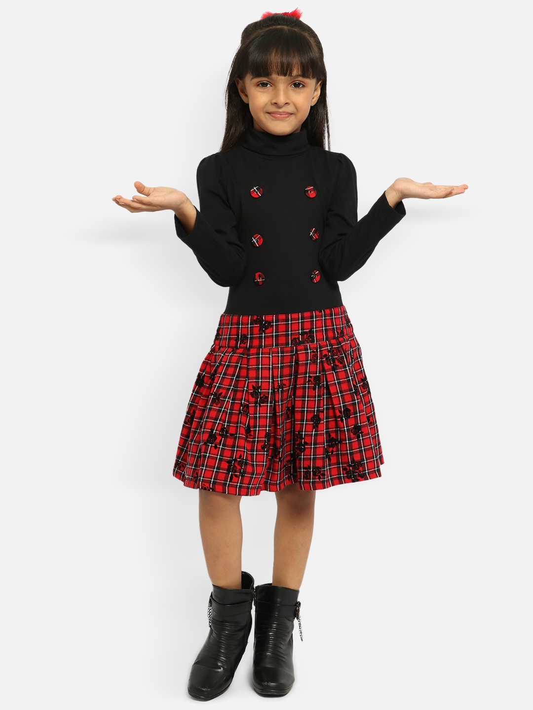 

Nauti Nati Girls Black & Red Checked A-Line Dress