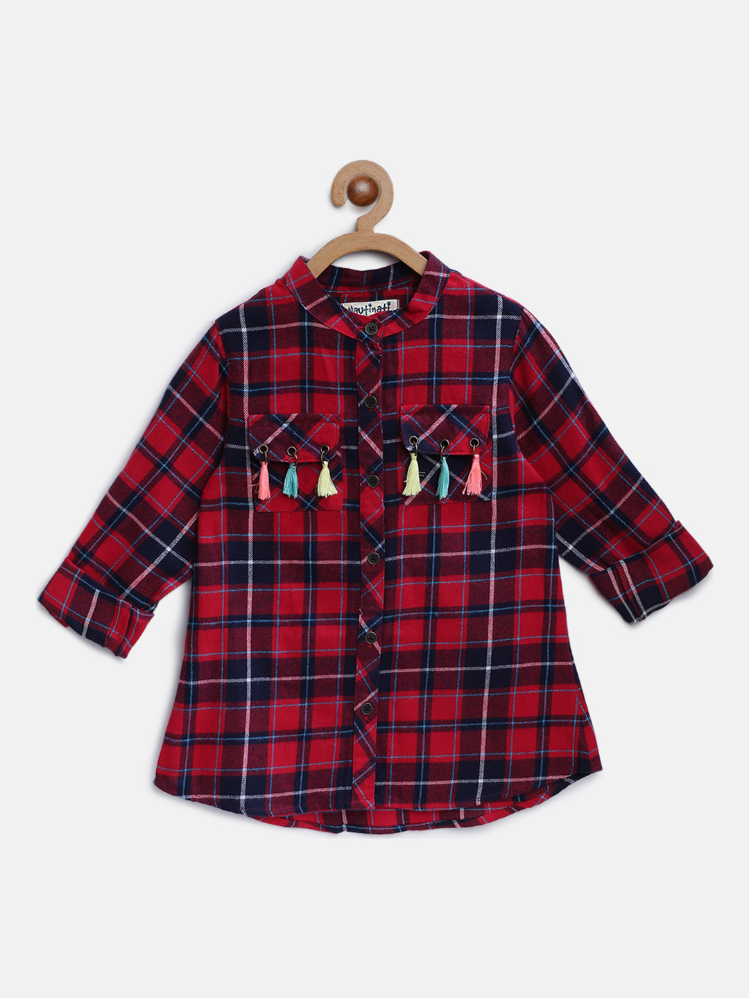

Nauti Nati Girls Red & Navy Blue Regular Fit Checked Casual Shirt