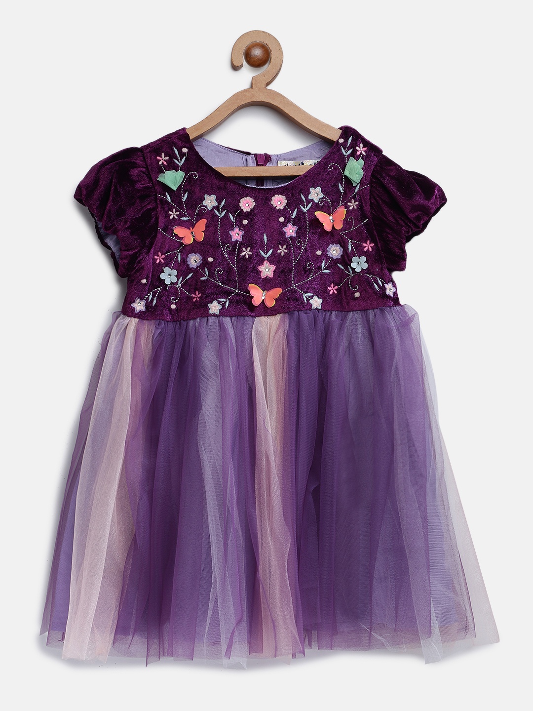 

Nauti Nati Girls Purple Embroidered Fit and Flare Dress