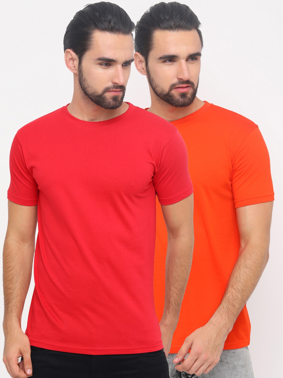 

Bushirt Pack of 2 Solid Pure Cotton T-shirts, Orange