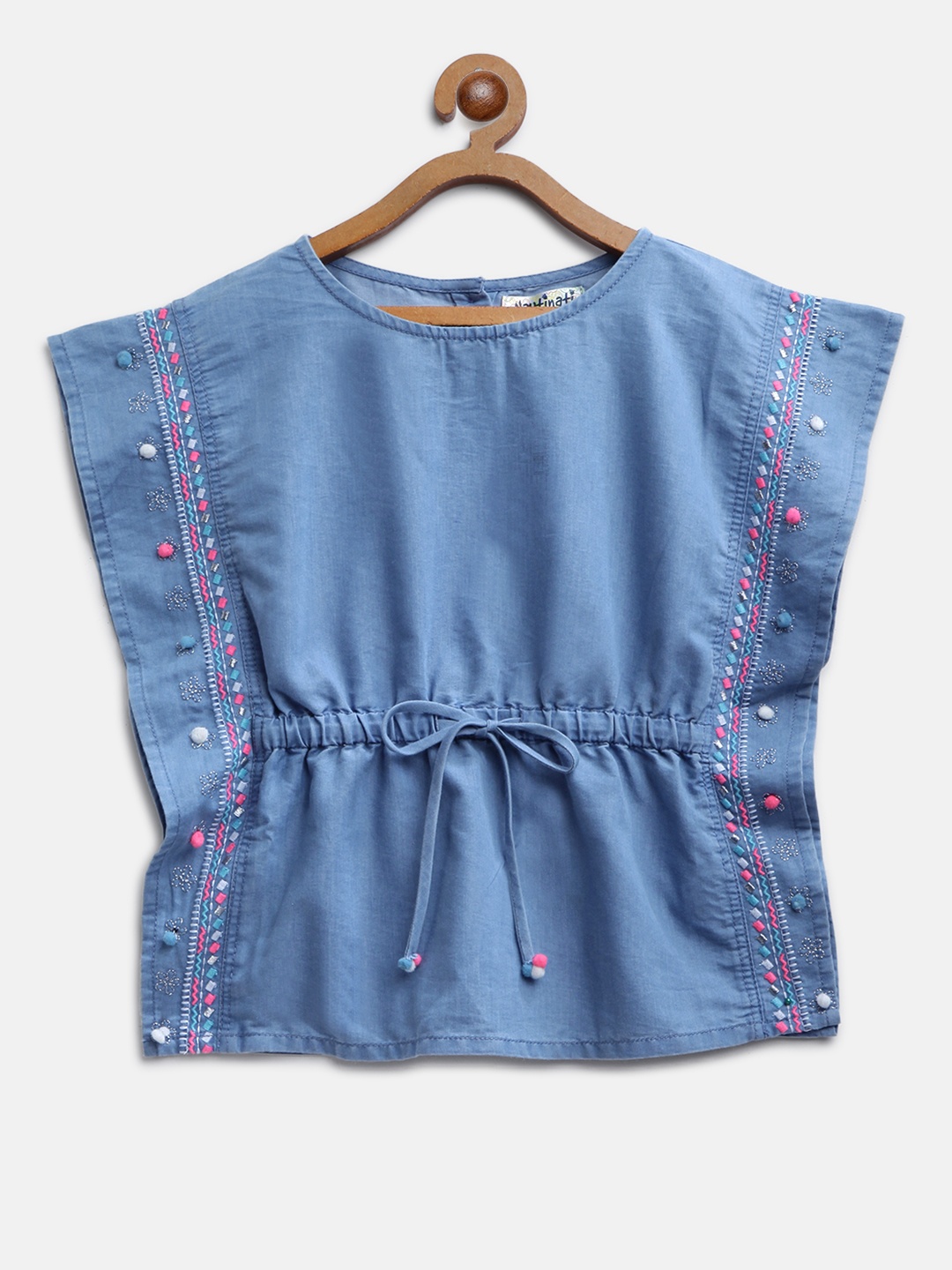 

Nauti Nati Girls Blue Solid Chambray Kaftan Pure Cotton Top