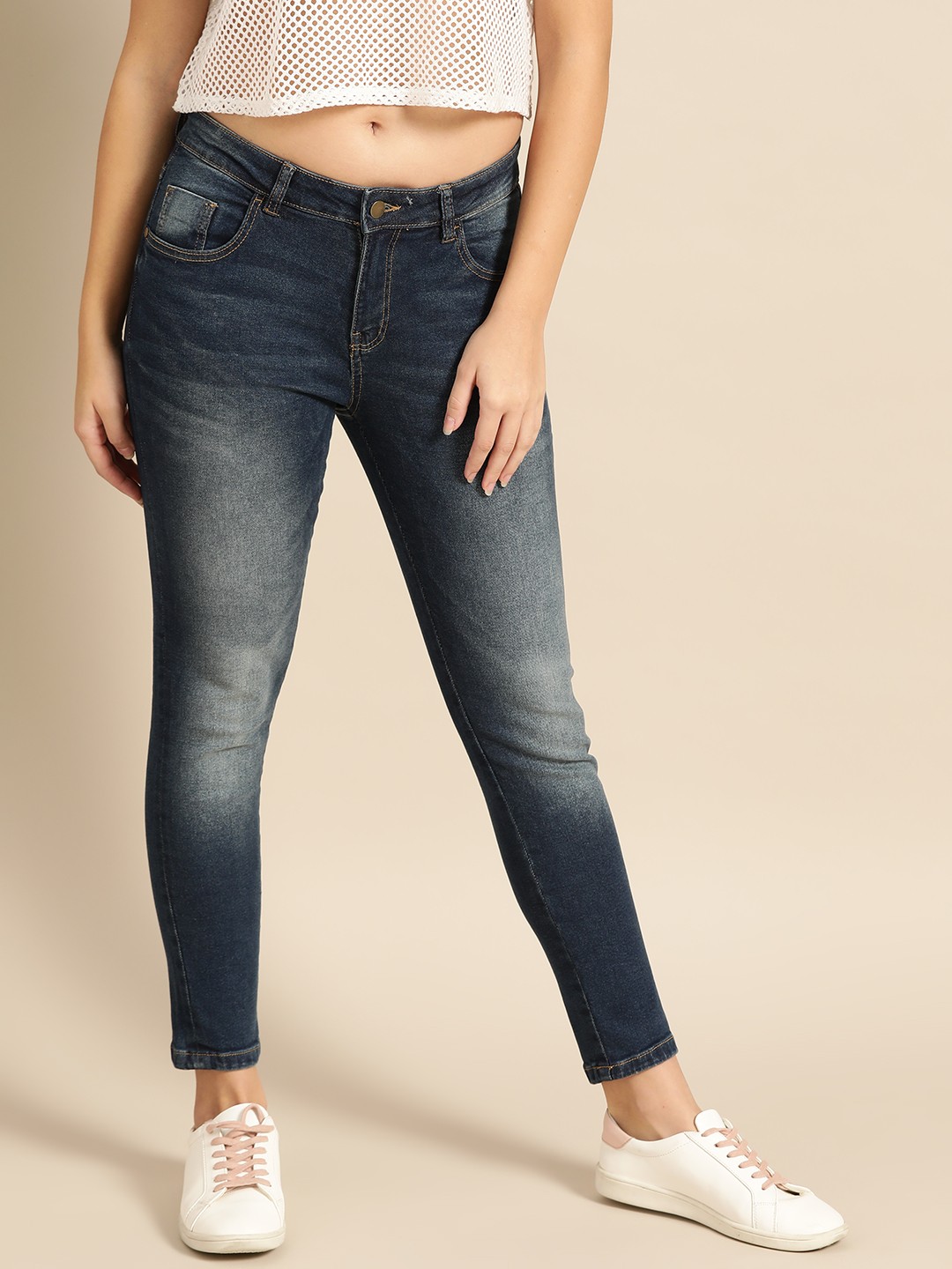 

DressBerry Women Navy Blue Skinny Fit Mid-Rise Clean Look Stretchable Ankle Length Jeans