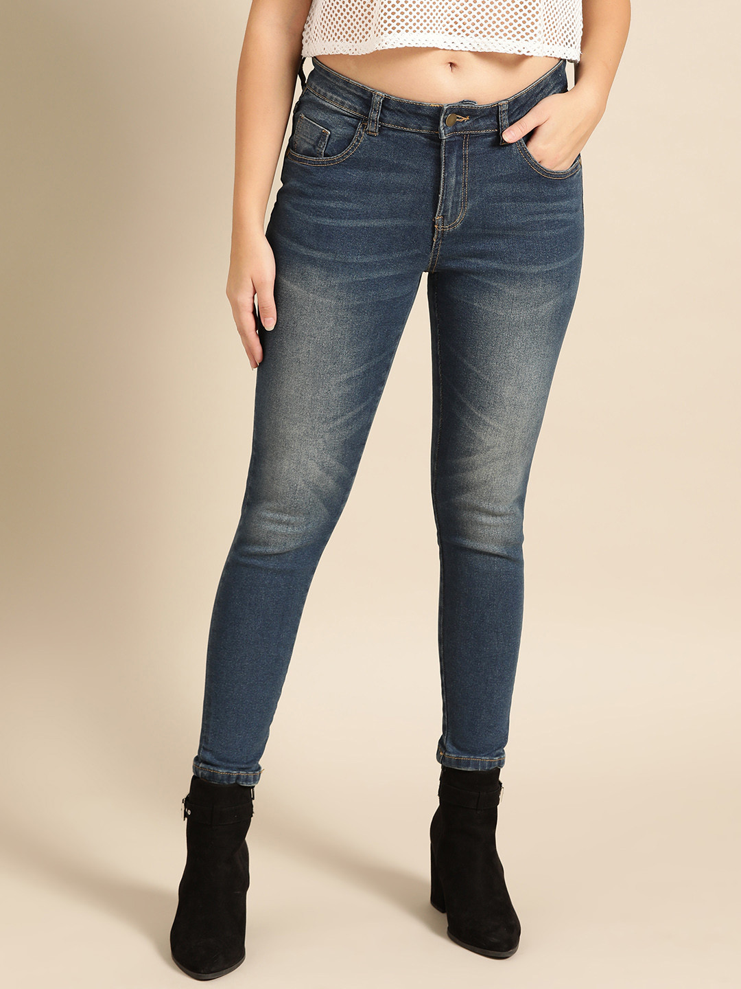 

DressBerry Women Blue Skinny Fit Mid-Rise Clean Look Stretchable Ankle Length Jeans