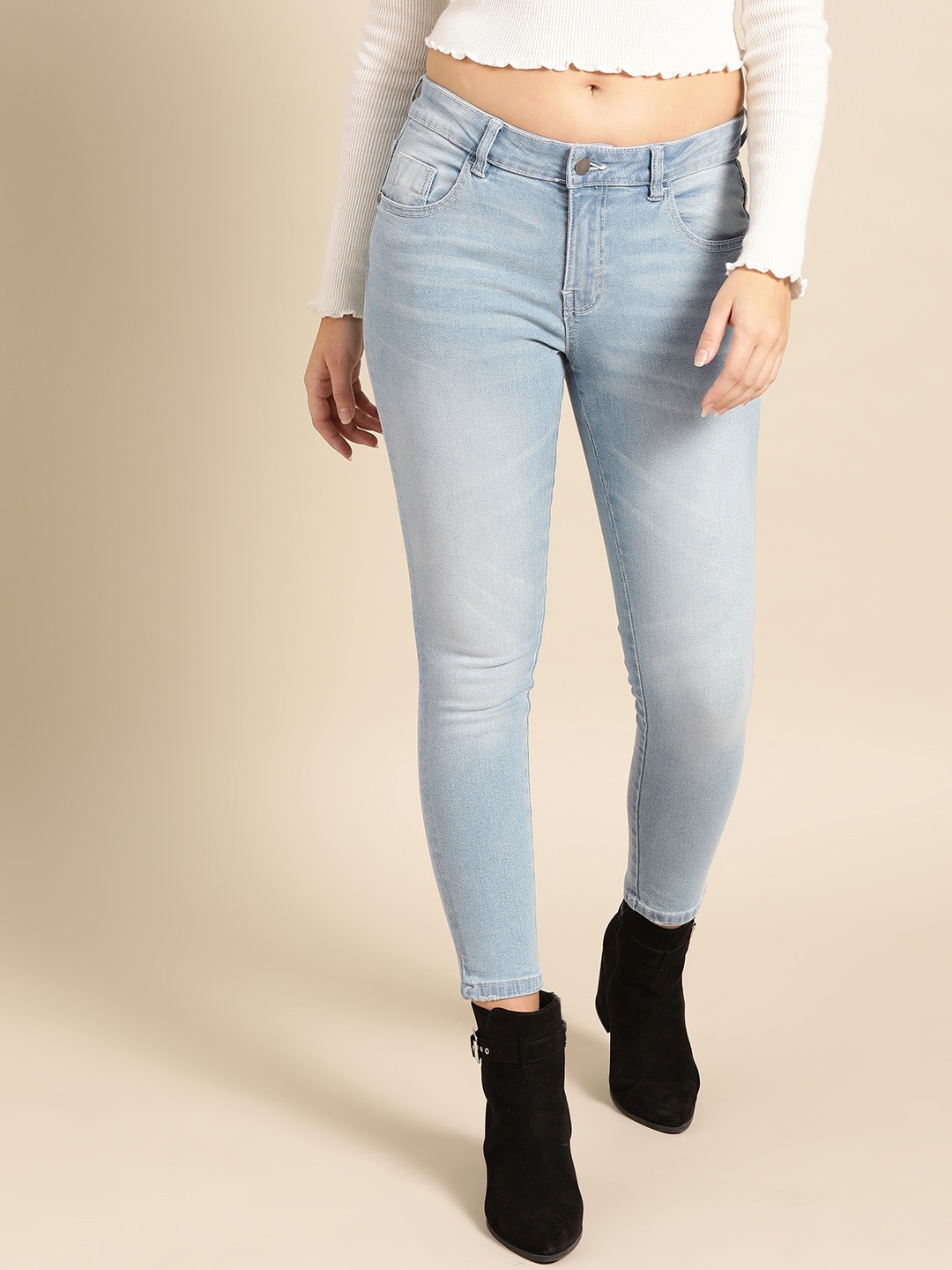 

DressBerry Women Blue Skinny Fit Mid-Rise Clean Look Stretchable Ankle Length Jeans