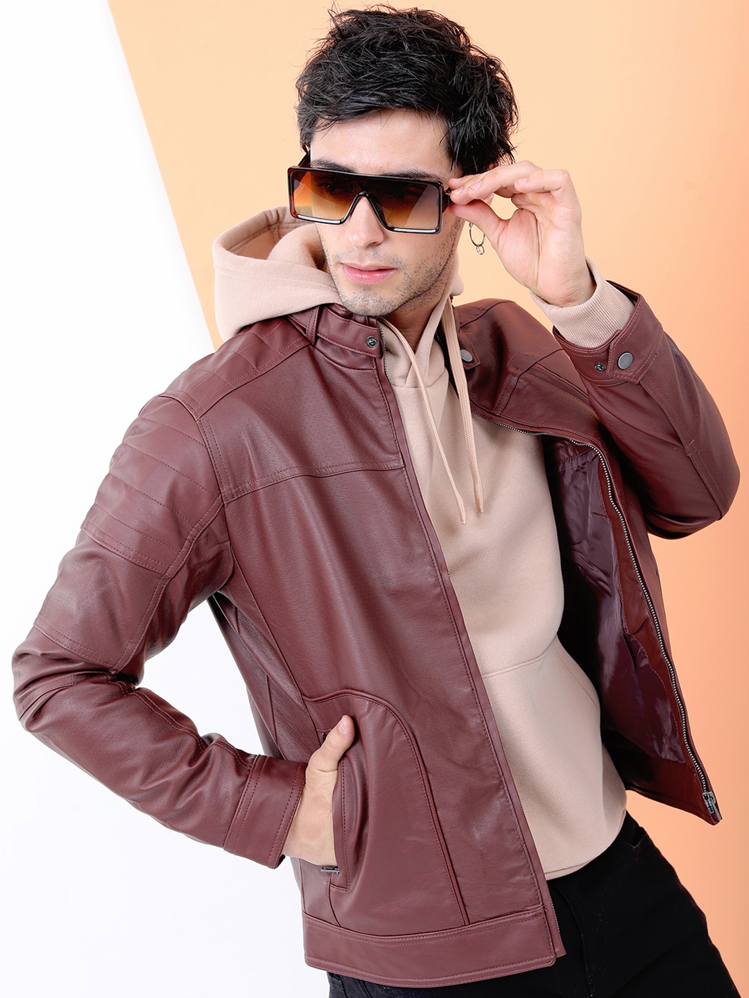 

LOCOMOTIVE Men Burgundy Solid Jacket