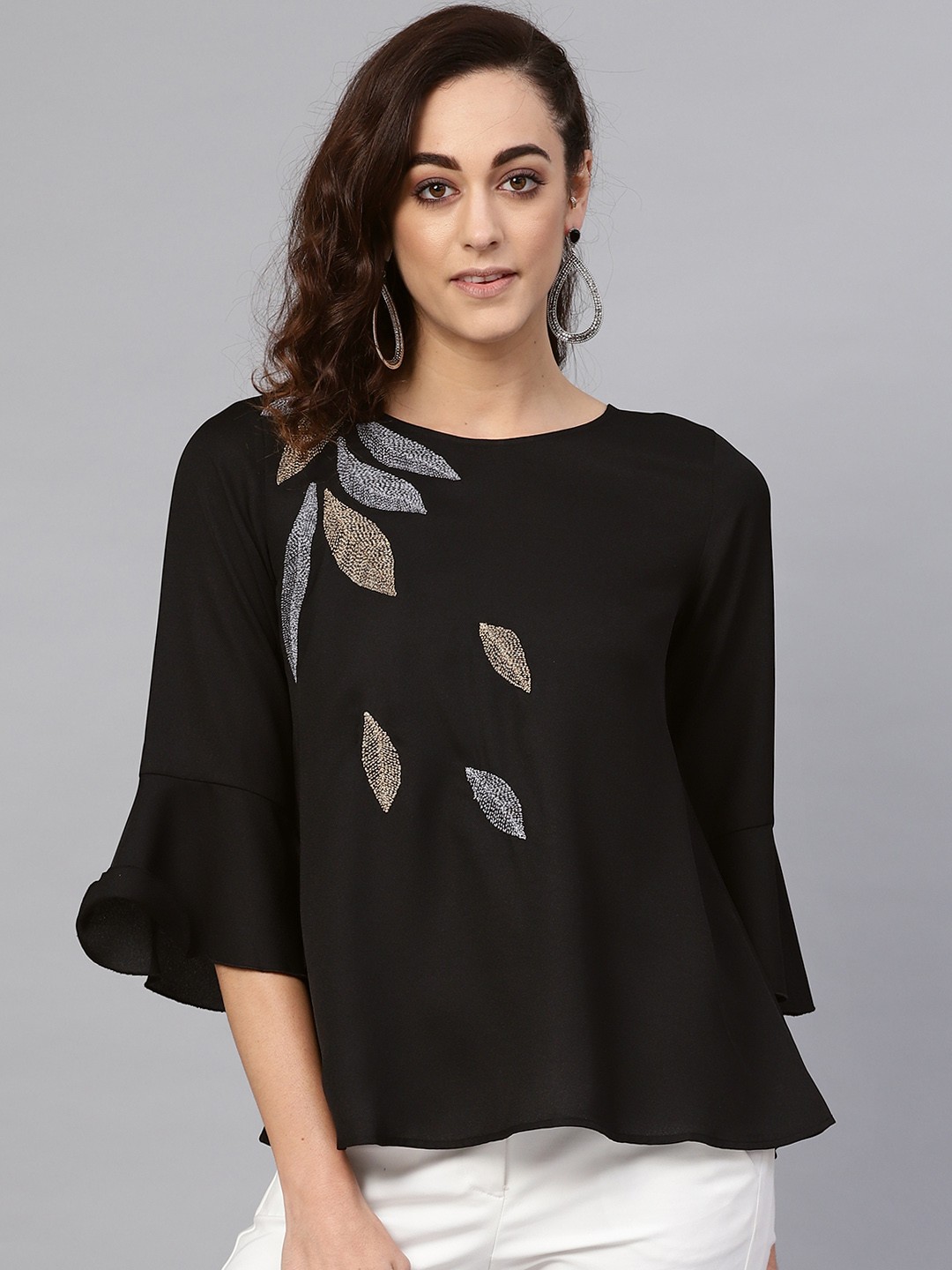 

Antheaa Women Black Solid A-Line Top