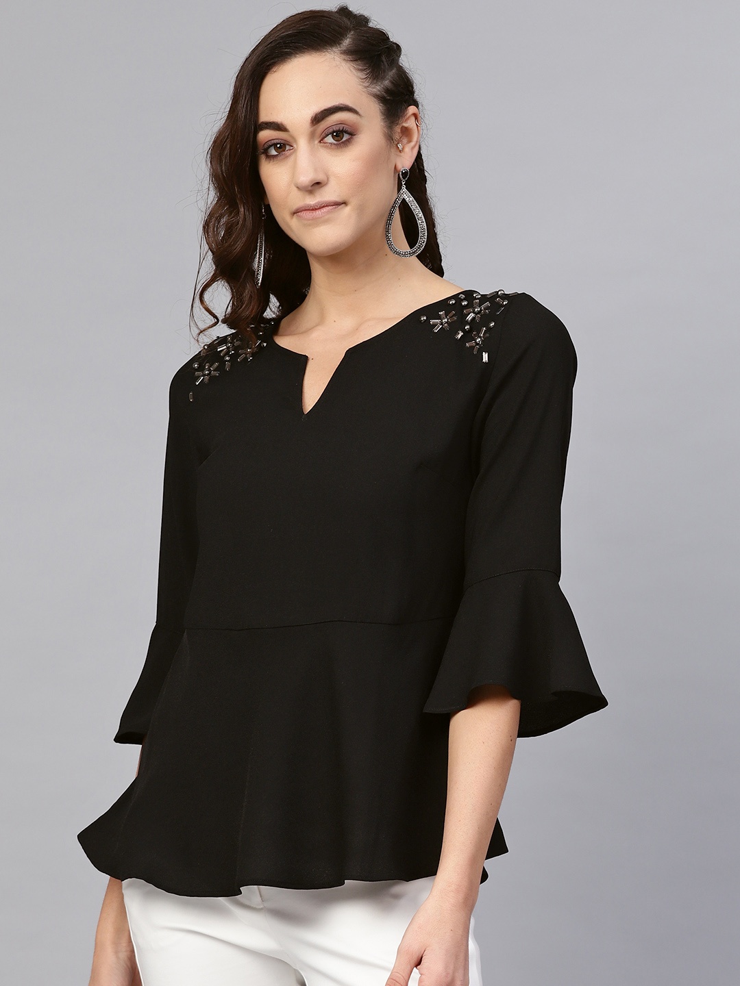 

Antheaa Women Black Solid Peplum Top